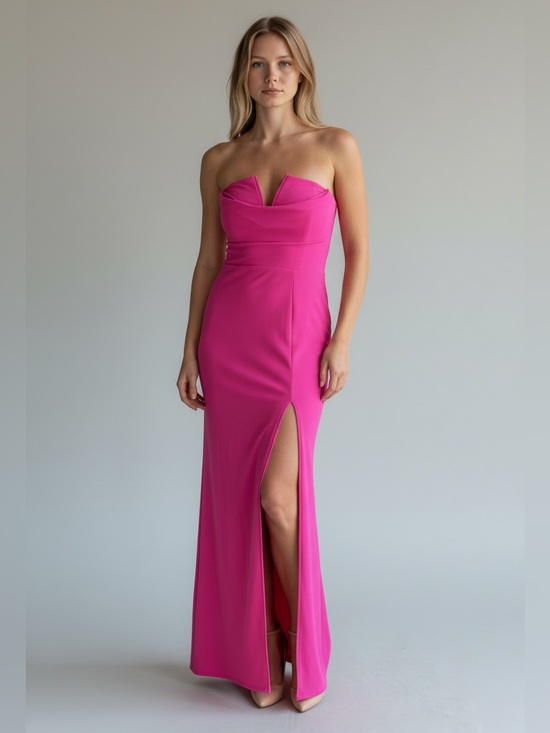 Lulus Dresses & Skirts - Lulus Hot Pink Strapless Slit Maxi Gown
Lulus